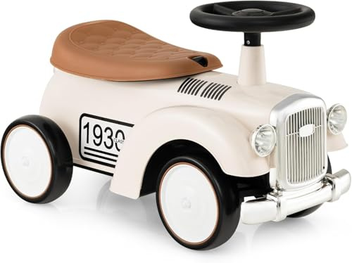 FANTASK Rutschauto mit Stauraum & Kippschutz in Weiß, Kinderfahrzeug mit Lenkrad & Sound, Rutscherfahrzeug Kinderauto für Kinder ab 1 Jahr