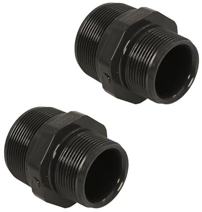 HAF 2X PVC Fittings Doppelnippel mit 2 x 1 1/2 | Außengewinde x Außengewinde | 2 Zoll x 1,5 Zoll | Verbinder aus grauem PVC | PN16 für Rohr, Poolverrohrung, Druckleitung, Rohrleitung & Teich
