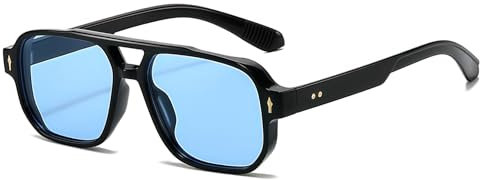 JCTAIFOO Mode Quadratisch Sonnenbrille, Vintage Retro Rechteck Sonnenbrille für Damen Herren, Trendige UV400 Brille (Schwarz/Blau)
