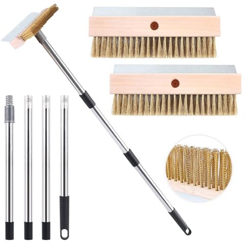 Cepillo para Horno De Pizza, 160cm Cepillo De Limpieza para Horno De Pizza con 2 Raspadores Cepillo para Parrilla Piedra De Pizza De Latón Accesorios para Barbacoas para Horno De Pizza