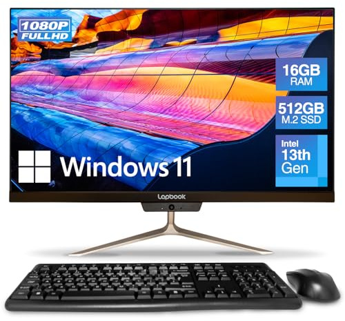 23.8 Full HD All in One Desktop Computer - 16GB RAM, 512GB SSD, Windows 11, Intel 13th Gen, Dual-Band WiFi, HDMI, USB 3.0, FHD IPS Display - AIO PC with Wireless Keyboard, Mouse, 2MP Web Camera