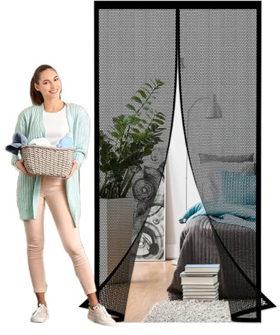 Zanzariere Magnetiche per Porte Finestre su Misura 120 x 214 cm Autoadesiva Traspirante, Maglia Magnetico Tenda Anti Zanzare Insetti per Balcone Soggiorno, Nero