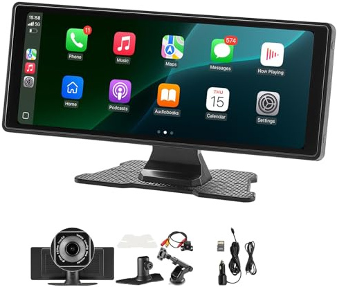 VEVOR Autoradio sans Fil, Écran Central Tactile HD 25,4 cm, Compatible avec Apple CarPlay et Android Auto, avec Caméras Avant et de Recul, Commande Vocale, Mirror Link, Bluetooth, Navigation GPS