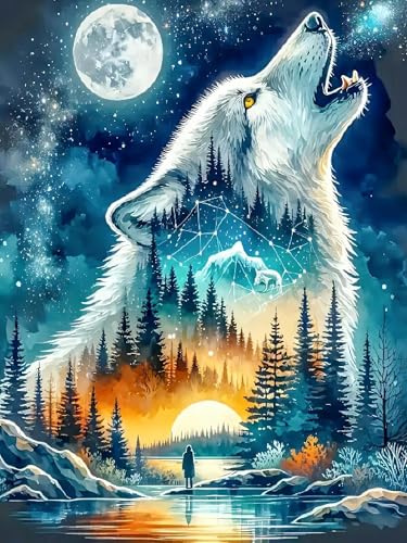 FLAJZ Diamond Painting Erwachsene, 5D Diamant Painting Bilder Wolf, Diamond Painting Set für Anfänger und Erwachsene, DIY Mosaikherstellung Bastelset für Haus Wanddeko, 30x40cm