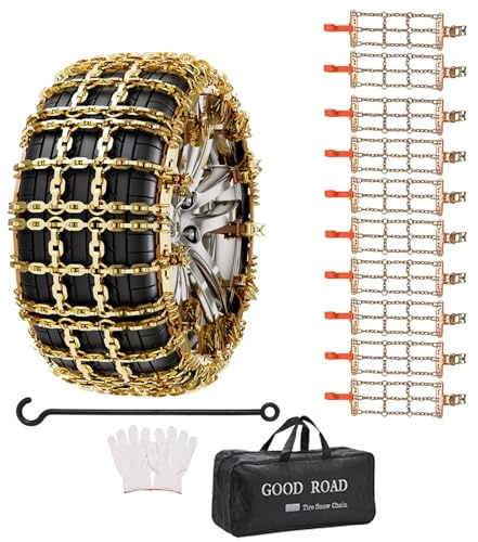 Alvorox - Lot de 10 chaînes à neige pour voitures, chaînes de pneu en acier métallique antidérapantes pour neige, glace, boue et sable, adaptées à une largeur de pneu de 255 à 285 mm