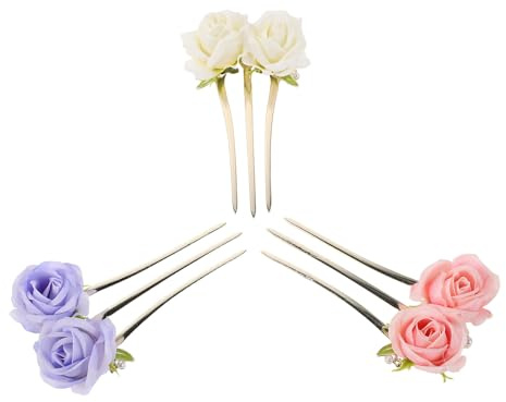 Alipis 3 pezzi Forcine per Capelli Forcella U con Fiore di Rosa Fermagli Vintage per Chignon Elegante Bastoncini per Acconciature Tradizionali Cinesi Accessori Leggeri per Donne e