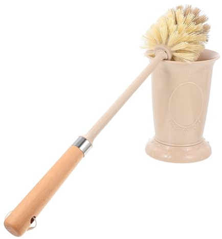 Toyvian Brosse WC avec Support Bois Longue Poignée Brosse Nettoyante Salle de Bain Dense et Puissante pour Cuvette WC Outil de Nettoyage Domestique
