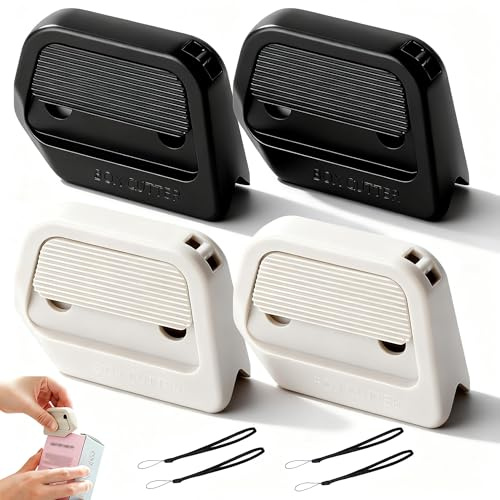 4 Pezzi Coltellino Tascabile, Lama Telescopica in Ceramica, con Attacco Magnetico sul Retro e Cordino, Taglierino Sicuro per Scatole, Nastri Adesivi e Imballaggi (Bianco e Nero)