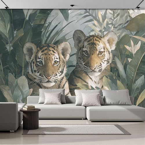 ZISTRCBAO Papier Peint Panoramique Tigre Du Bananier Soie, 400x280cm Poster Geant Mural Animal De La Jungle Tropicale Pour Salon Chambre Restaurant Décoration Murale