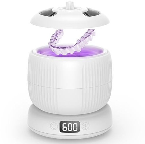 Morole Pulitore ad ultrasuoni con lampada UV | 45000 Hz, 230 ml | Per binari dentali, retainer, allineatori, protesi, spazzolini da denti e gioielli | Dispositivo di pulizia ad ultrasuoni