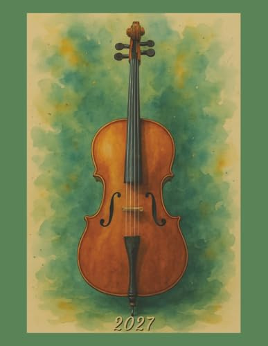 2027: Large Monthly Calendar Planner – Watercolor Cello Musical Instrument