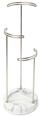 Umbra Tesora Schmuckbaum – Hoher Schmuckständer für Ketten mit Integrierter Schmuckablage für Ringe, Ohrringe, Armbänder, Uhren und Accessoires, 3-stufig, Metall / Marmor, Nickel / Weiß