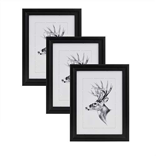WOLTU Bilderrahmen 40x50cm 3er Set Fotorahmen Holzrahmen mit Passepartout, zum vertikalen oder horizontalen Aufhängen/Aufstellen, Posterrahmen Collage Wanddeko, Schwarz
