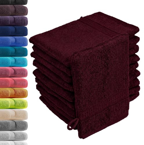 10er Set Waschhandschuhe Waschlappen Bordeaux 16x21 cm | 100% Baumwolle Frottier | Oeko-TEX® Standard 100 | Premium Qualität 500 g/m²