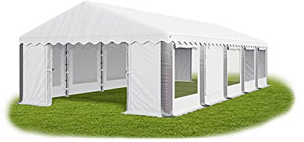 Das Company Partyzelt 5x10m Lagerzelt Universalzelt Pavillon mit Moskitonetz weiß-grau Pavillon Zelt 240g/m² PE Plane wasserdicht Gartenzelt Summer IPEM