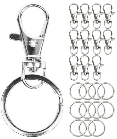Karbinhakes nyckelring med Ø 25 mm ring, 12 + 12 pack, 360°-graders roterande ringar, Små, Avtagbara Snäppkrokar, för tillverkning, Hemmaprojekt, DIY, Pyssla, Reparationer, Key Rings, Hooks, Carabiner