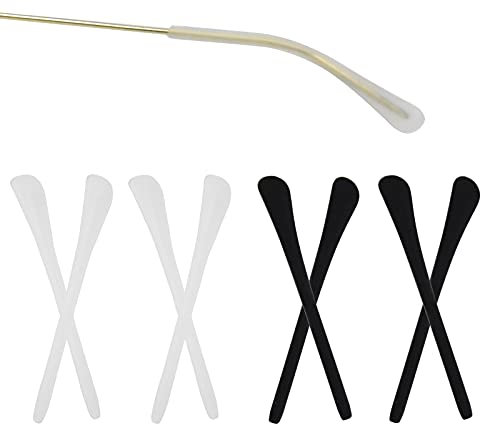 Silikon Überzüge 4 Paare Antirutsch Brillenbügel Silikon Antirutsch ÜberzügeSchwarz und Weiß Sanft Rutschfest Reparatur Ersatzteile Brillenersatzzubehör für Metall Dünne Sonnenbrillen Brillenbeine