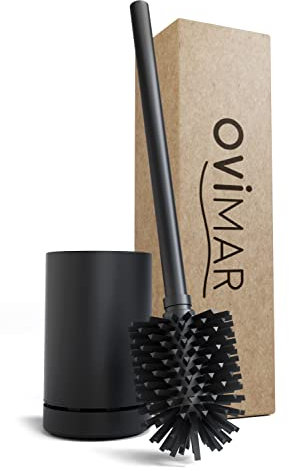 ovimar Toilettenbürste Hugla schwarz matt | Silikon Klobürste | Belüftungsfunktion | freistehend | pulverbeschichteter Edelstahl | WC Bürstenkopf wechselbar | abnehmbare Tropfschale |ohne Wandmontage