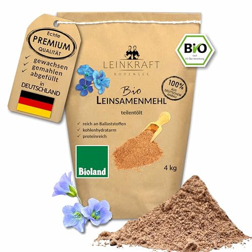 4kg BIOLAND Leinsamenmehl | aus 100% deutscher, brauner Leinsaat | Leinmehl frisch gemahlen. Vegan. Low Carb & Keto geeignet. Protein- & Ballaststoffreich. Regional.