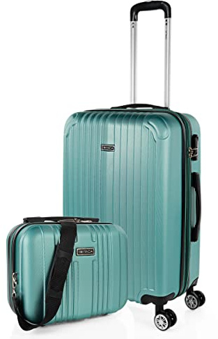 ITACA - Ställ in medium resväska och skönhetsväska. ABS. Styv och lätt. Teleskophandtag, 2 handtag och 4 hjul. Kombinations hänglås, Acquamarine