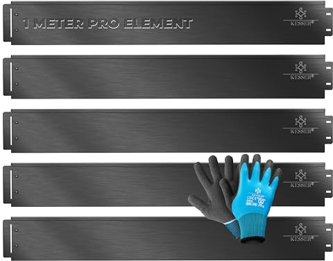 KESSER® Rasenkante Beeteinfassung Beetumrandung + Handschuhe 50m 100x14cm Beetbegrenzung Rasenbleche Mähkante Metall Palisade Schwarz
