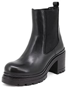 QUEEN HELENA Stivali Bassi Chelsea di Pelle Stivaletti con Tacco Plateau Donna S279 (Nero, Sistema Taglie Calzature EU, Adulto, Donna, Numero, Media, 38)