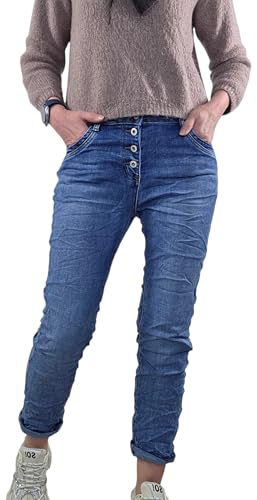 Karostar Dam boyfriend stretch jeans med öppen knappslå, Denim mellanblå, 4XL