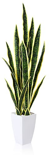 CROSOFMI Kunstpflanze Bogenhanf 110 cm Künstliche Pflanzen Groß Wie Echt Sansevieria Plastikpflanzen Zimmerpflanzen Balkon Badezimmer Deko Modern （ Gelb）
