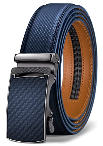 KEMISANT Gürtel Herren, Ledergürtel Ratsche Automatikschließe für Herren Business Anzug,Breit 35mm,Größe Angepasst(Navy Blau-115cm/32-38 taille verstellbar)