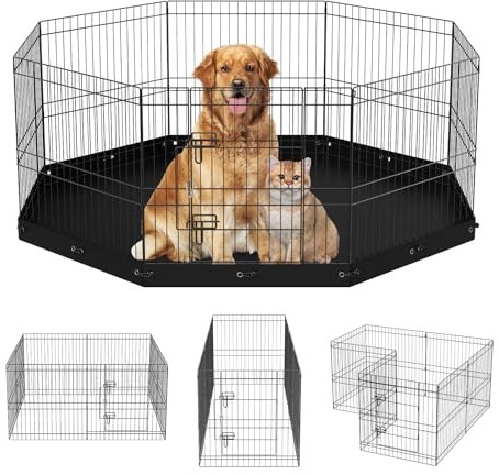 VEVOR Box per Cani Recinto per Cuccioli Coniglio Gatti Taglia Piccola e Media 8 Pannelli Pieghevoli Metallici 609,6x609,6 mm Uso Esterno Interno, Recinto di Gioco per Animali Domestici con Tappetino