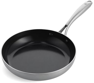 Blue Diamond HD Stainless Steel Clad Pro 8 Frypan Skillet, Diamond Infused Ceramic Nonstick, PFAS-Free, Dishwasher Safe, Oven and Broiler Safe, Silver