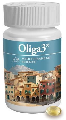 Omega-3 EPA DHA con Olio d'Oliva, Vitamine D ed E | Integratore Premium per la Salute Cardiovascolare e Cognitiva | 30 Capsule | Oliga3