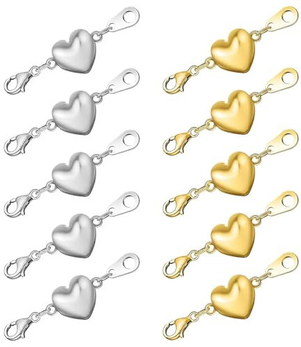 Kryzalite 10 Stücke Liebe Schlüsselring Karabiner Verschluss Schmuck kettenverschluss verschlüsse für armbänder armband verschlüsse magnetverschluss kette (Gold-Silber)
