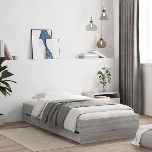 vidaXL Bed Frame with Drawers without Mattress Grey Sonoma 75x190 cm Small