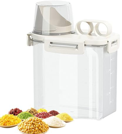 Contenitori ermetici per cereali – Comodo contenitore dosatore per alimenti | adatto per dosare alimenti secchi trasparenti | Barattolo da cucina sigillato per riso, piccoli cereali e cereali