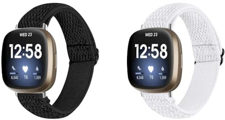 Armband Kompatibel mit Fitbit Versa 4/Sense 2 Armband, Ersatz Elastisches Sport Armbänder Verstellbares Ersatzarmband Uhrenarmband (Einheitsgröße, X-Schwarz/Weiß)