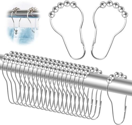 24 Piezas Anillos de Cortina de Ducha, Ganchos con Sistema Deslizante, Anillos de Ducha, Anillas para Cortinas, Ganchos Cortina Ducha, Anillas Cortina para Barra de Ducha, Baños, Ventanas (Plateado)