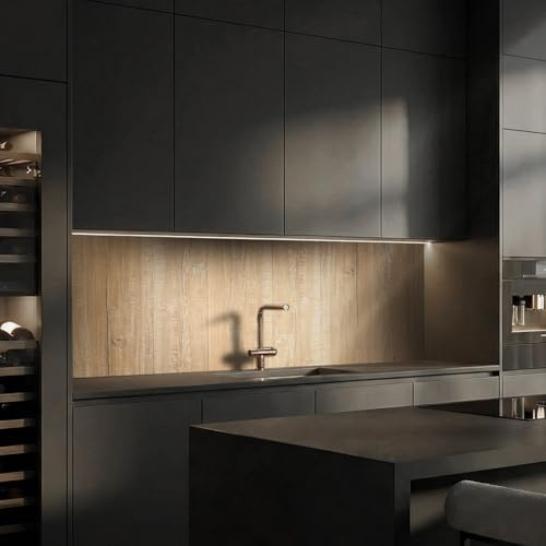 Dedeco Küchenrückwand Motiv: Holz V8, 3mm Aluminium Alu-Platten als Spritzschutz Fliesenspiegel zum Aufkleben Wandschutz wasserfest, UV-Lack matt, alle Untergründe, 240 x 60 cm