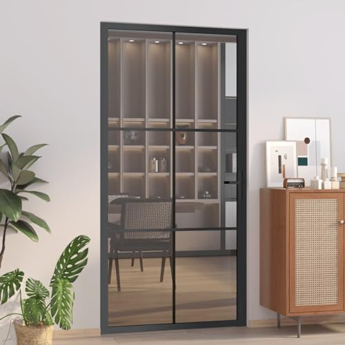 IKAYAA Porta Interna in Vetro e Alluminio - Battente - Nero e Trasparente scuro - 102.5 x 201.5 cm