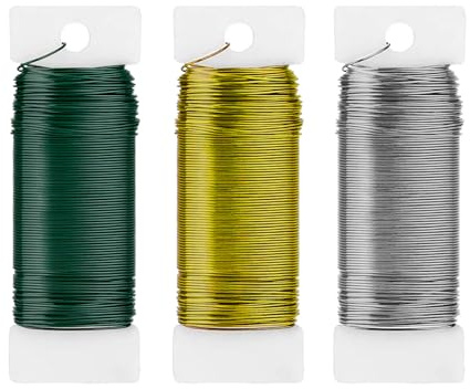 0,35mm x 150m Basteldraht Dünn Silber Gold, IETWATE 3 Rollen Blumendraht Grün, Bindedraht Dünn um Eine Plastikspule Gewickelt, Vielseitig Draht zum Basteln, für Pflanzen Blumen Gärten Handwerk