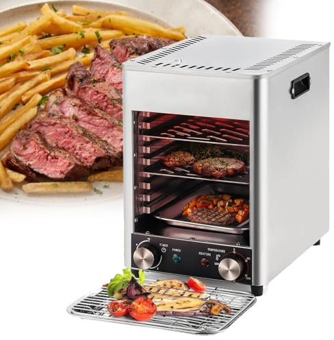 Electric Steak Broiler 1700W, 8-Layer Grill Electric Oven, Grill for Steak & Beef, 200~800℃ Temperature Adjustable, 0~10min Timer，333x258x368mm