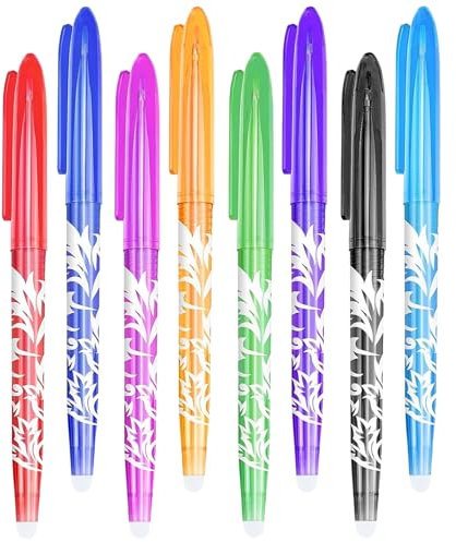 LIURFLNC 8 Farben Radierbare Stifte, Radierstift, 0,5 mm Radierbare Stifte mit Radiergummi, Radierbarer Gelschreiber Stifte zum Wegradieren für Schulsachen Bürobedarf Studenten Notizbuch