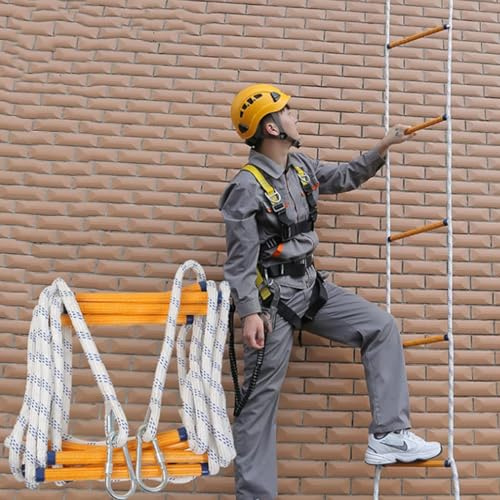 Strickleiter Feuerfeste Rettungsleiter, Schwer Entflammbare 5m Feuerleiter Sicherheitsleitern mit Karabinern, Feuerleitern Schnellen für Outdoor Balkon Fenster,2-5 Stockwerke(16F/5M)