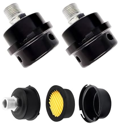 2 Pezzi Silenziatore Compressore Aria a Filetto, Silenziatore per Filtro Aria Nero in Metallo, 3/8 16MM, Silenziatore Compressore Aria a Filetto, per i Filtri dei Compressori D'aria