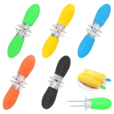 10 Pezzi Spiedini di Pannocchie di Mais Forchettone di Mais in Acciaio Inox Spiedini di Maise con Manico in Silicone per Barbecue Party Picnic Campeggio Casa Cucina