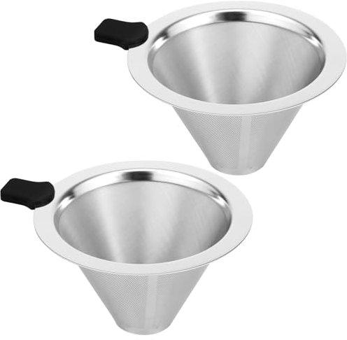 2 filtros de café, acero inoxidable de malla fina de doble capa, filtro de café cónico, filtro para cafetera, reutilizable, accesorio de café sin papel, permanente, filtro de mano para casa, oficina