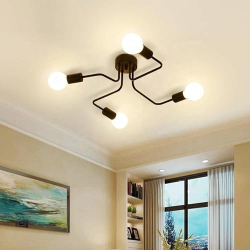 MSC Sputnik Ceiling Light Fixture - Adjustable Modern Flush Mount Chandelier with Base, Matte Black Ceiling Light for Bedroom, Living Room, Dining Room, Kitchen (Bulbs Not Included) (4-Lights)