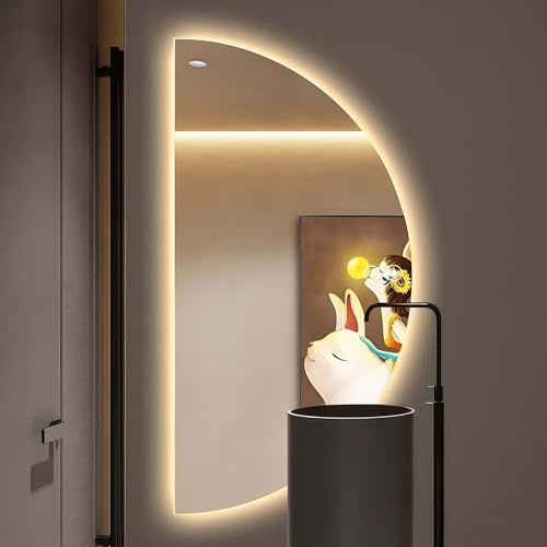 Miroir Salle de Bain avec Eclairage, 120 × 60cm Miroir Lumineux Asymétrique LED, Miroirs Connecté mural salle de bain LED avec Interrupteur Tactile, lumière réglable 3 Couleurs, Anti-buée,demi cercle