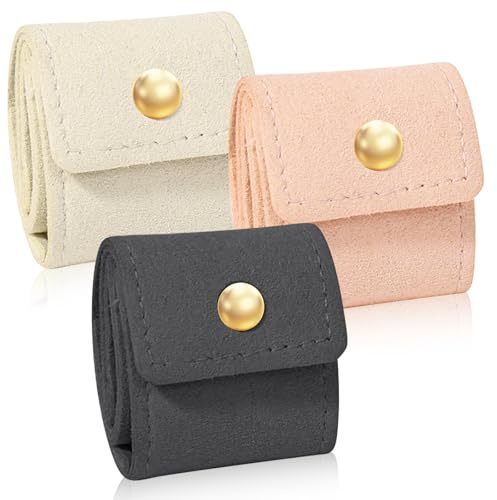 Lot de 3 mini-sacs à bijoux de voyage, pochettes pliables en cuir pour colliers, bagues et boucles d'oreilles – Coffret à bijoux compact avec boucle pour femme, accessoires de voyage