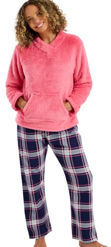 Indigo Sky Women's Lizzie Cosy Fleece Top Pyjama Set, Pink, 12-14